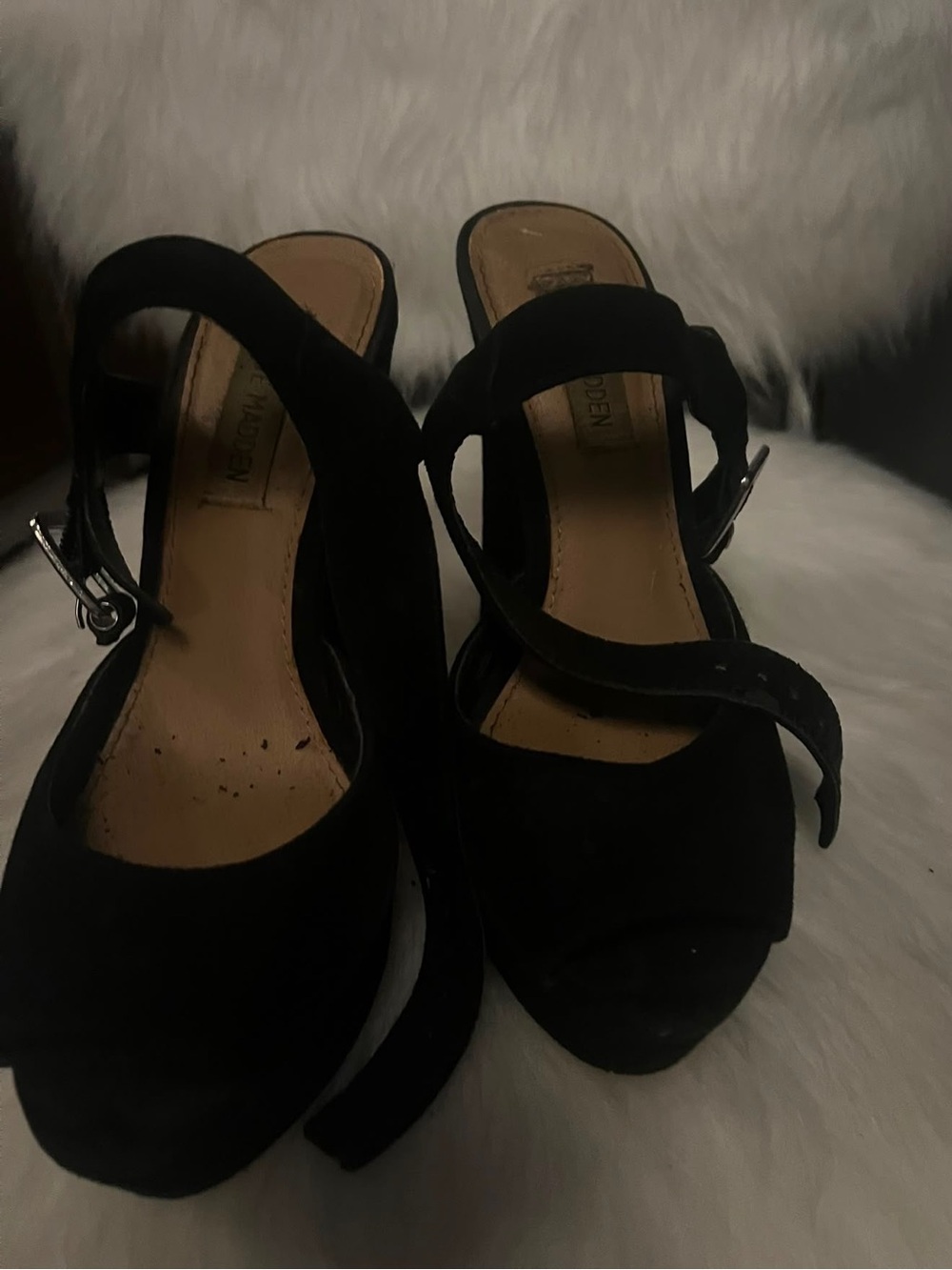 Steve Madden sz 6 Black Women's Suede Peep-Toe Slingback Heels
